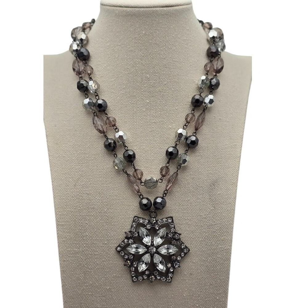 Crystal Starburst Necklace Smoky Gray Noir Glam Art Deco Revival